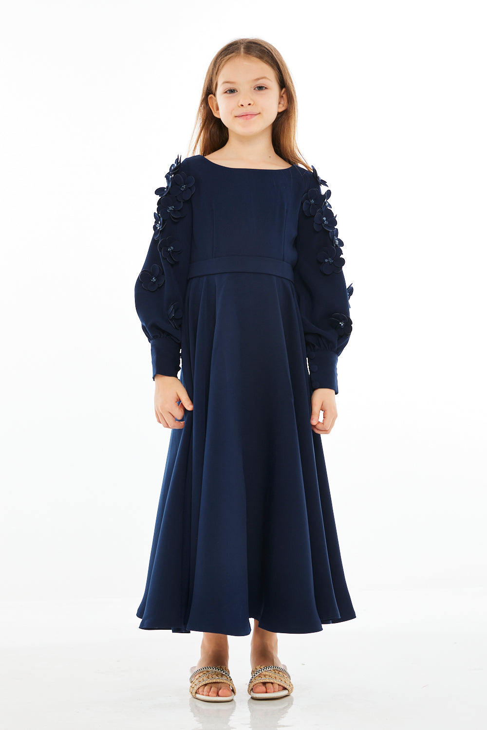 Floral Appliqué Sleeve Gown