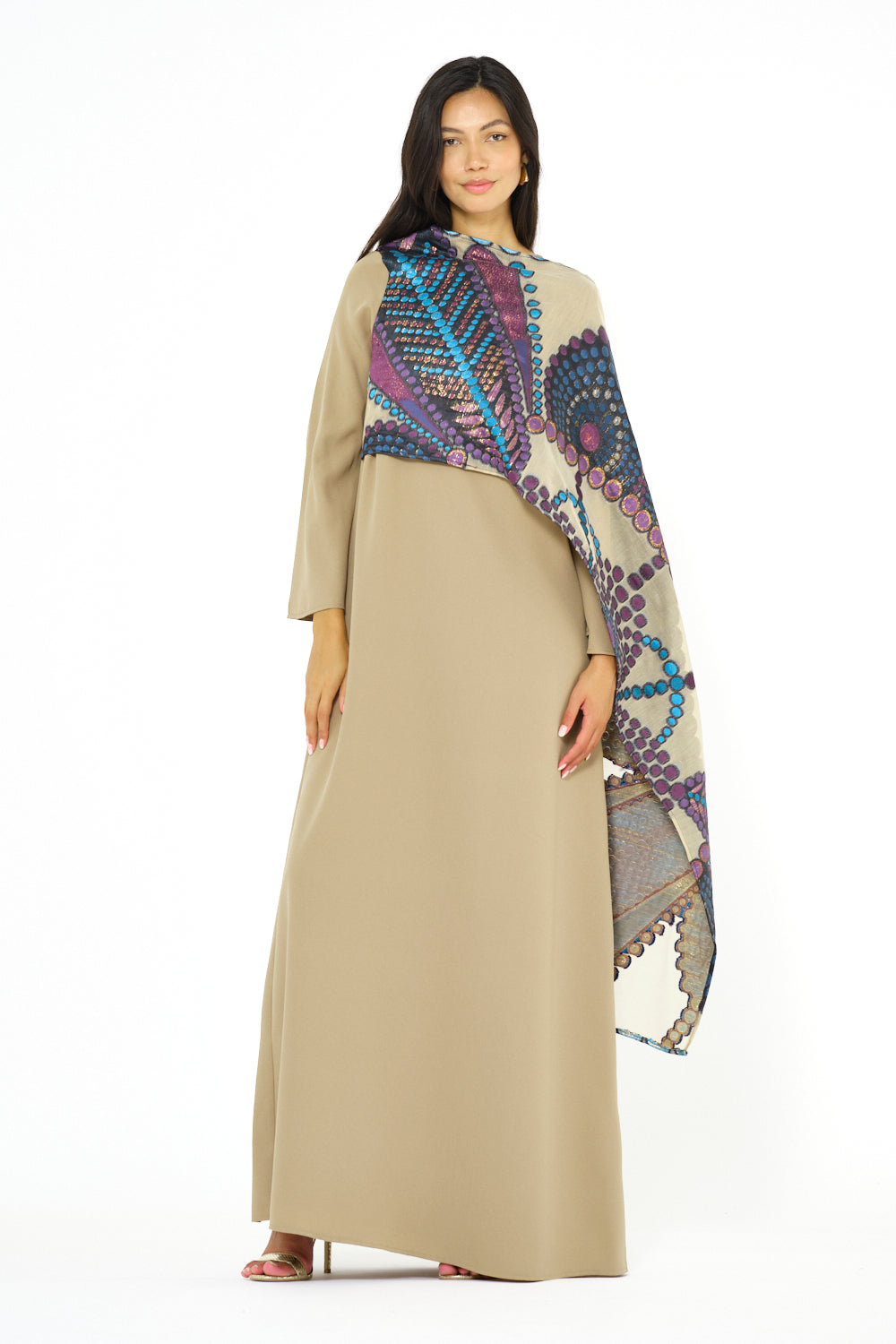 Abstract Printed Scarf Overlay Jalabiya