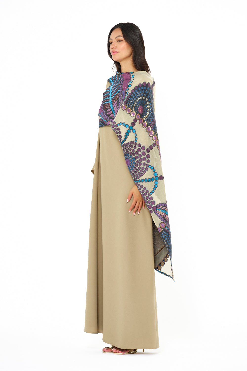 Abstract Printed Scarf Overlay Jalabiya