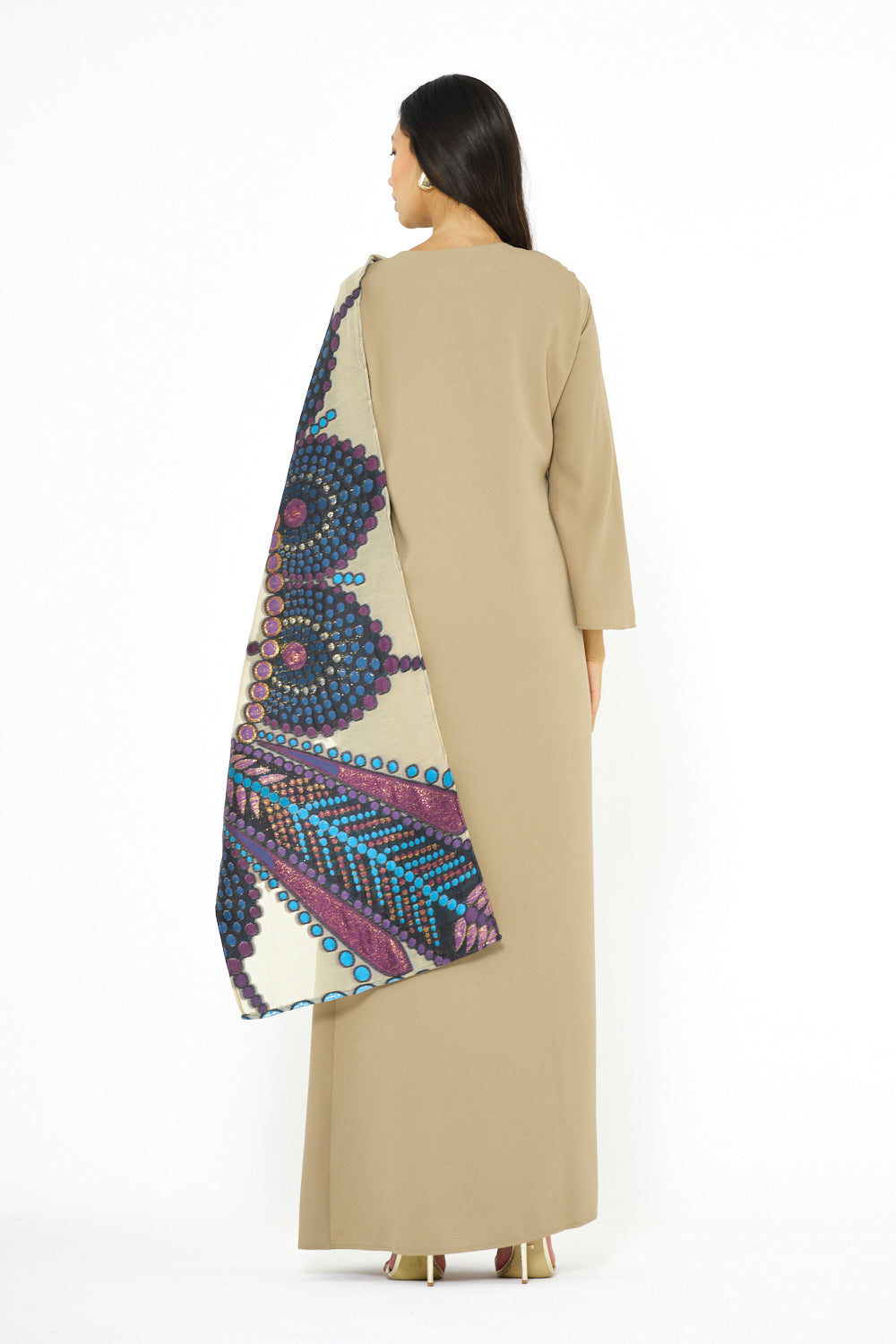 Abstract Printed Scarf Overlay Jalabiya
