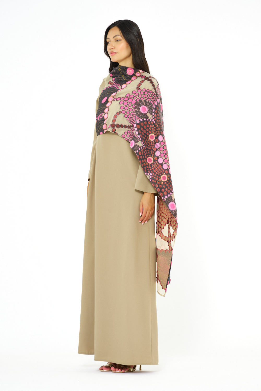 Abstract Printed Scarf Overlay Jalabiya