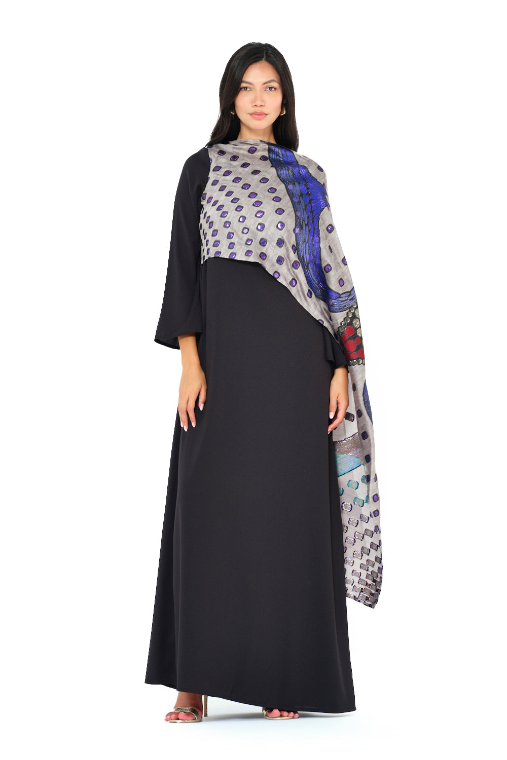 Abstract Printed Scarf Overlay Jalabiya