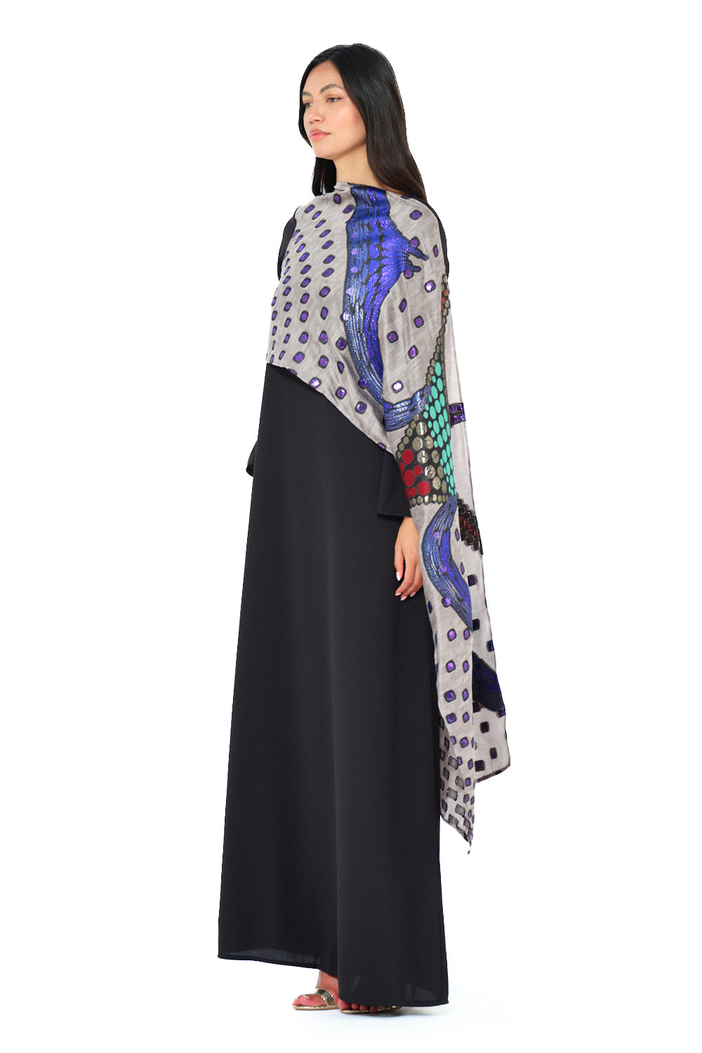Abstract Printed Scarf Overlay Jalabiya