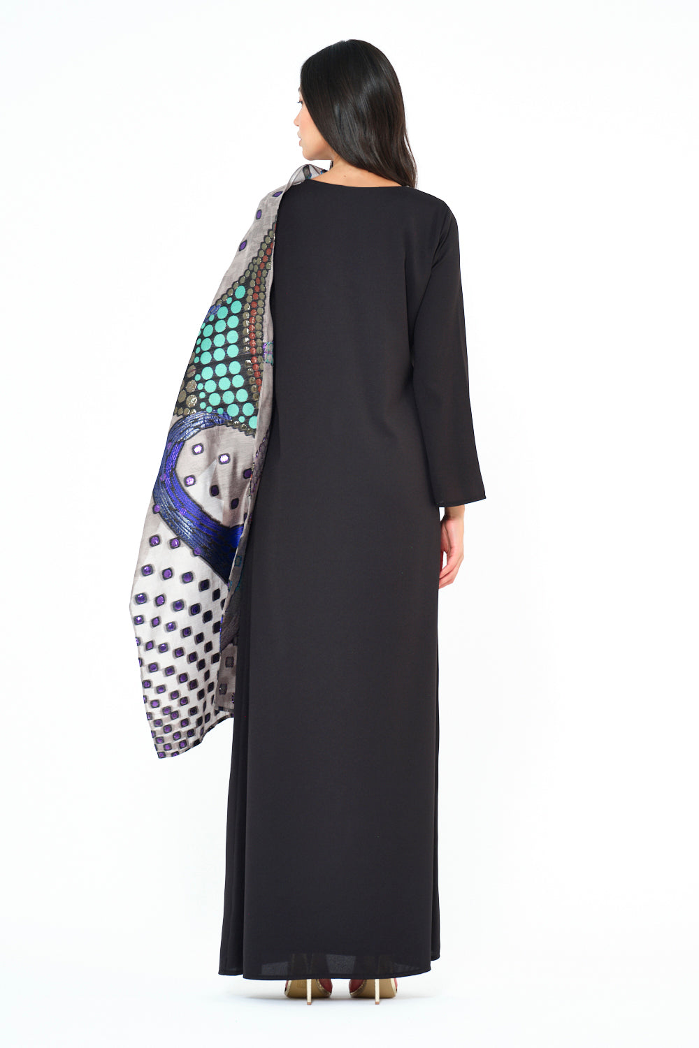 Abstract Printed Scarf Overlay Jalabiya
