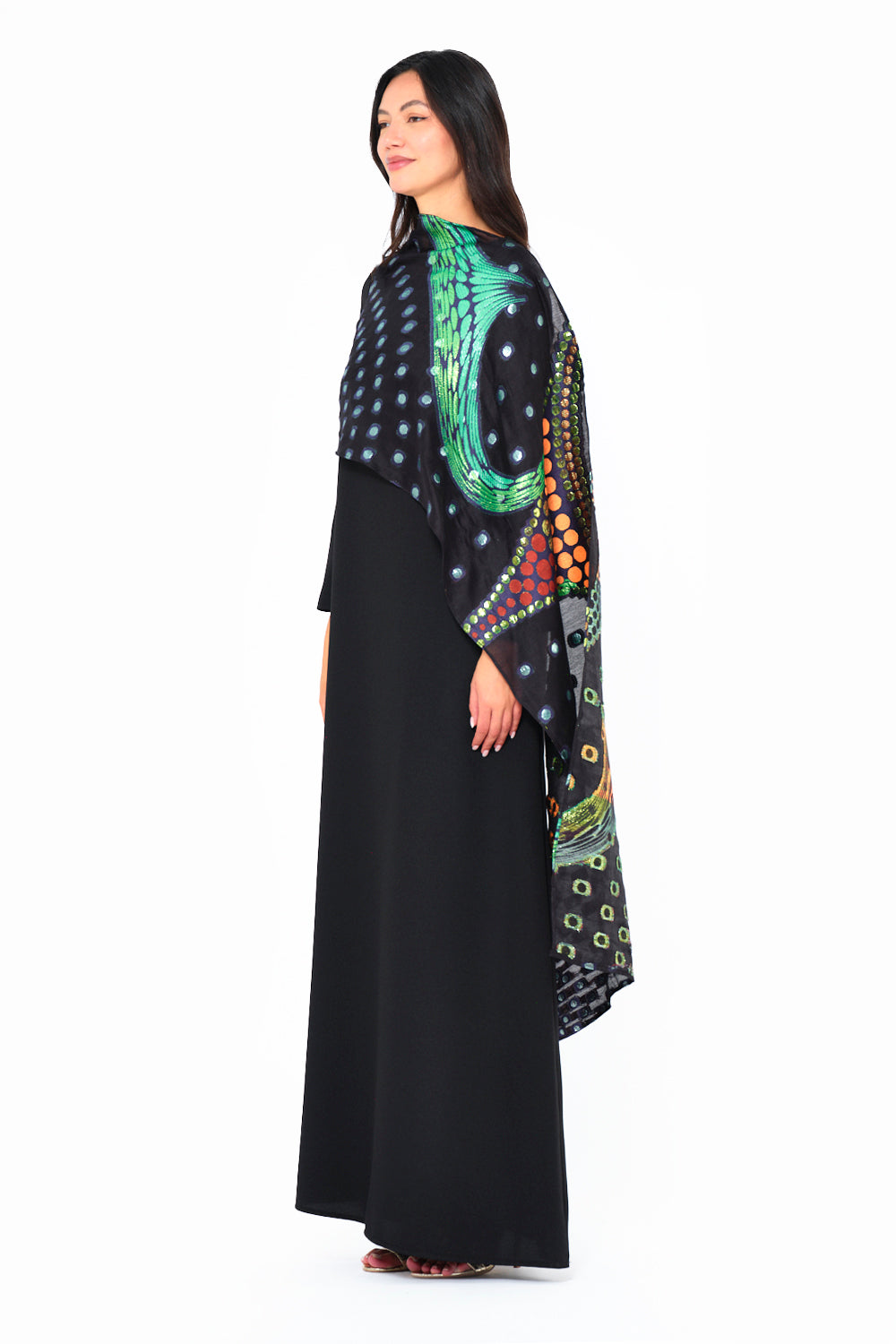 Abstract Printed Scarf Overlay Jalabiya