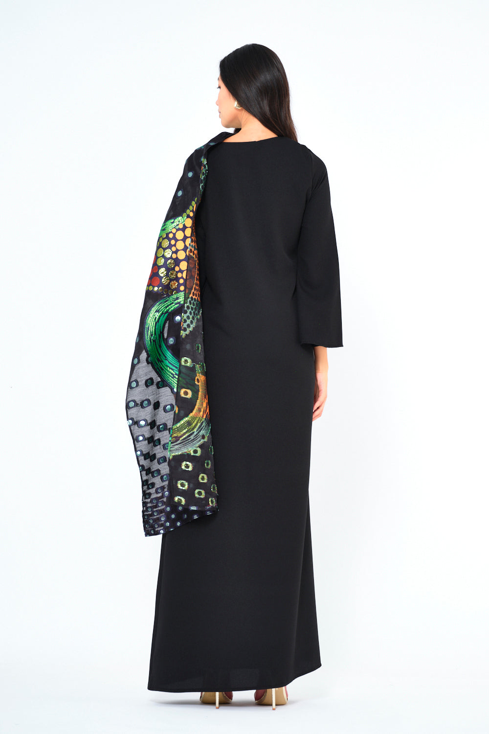 Abstract Printed Scarf Overlay Jalabiya