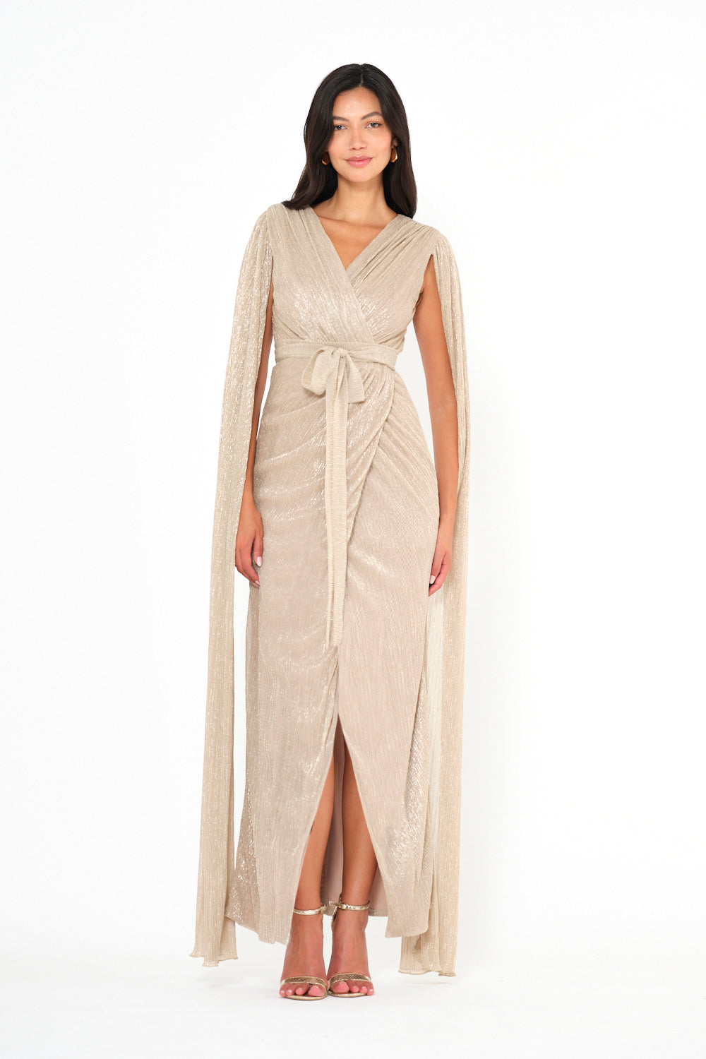 Shimmer Drape Cape Wrap Gown