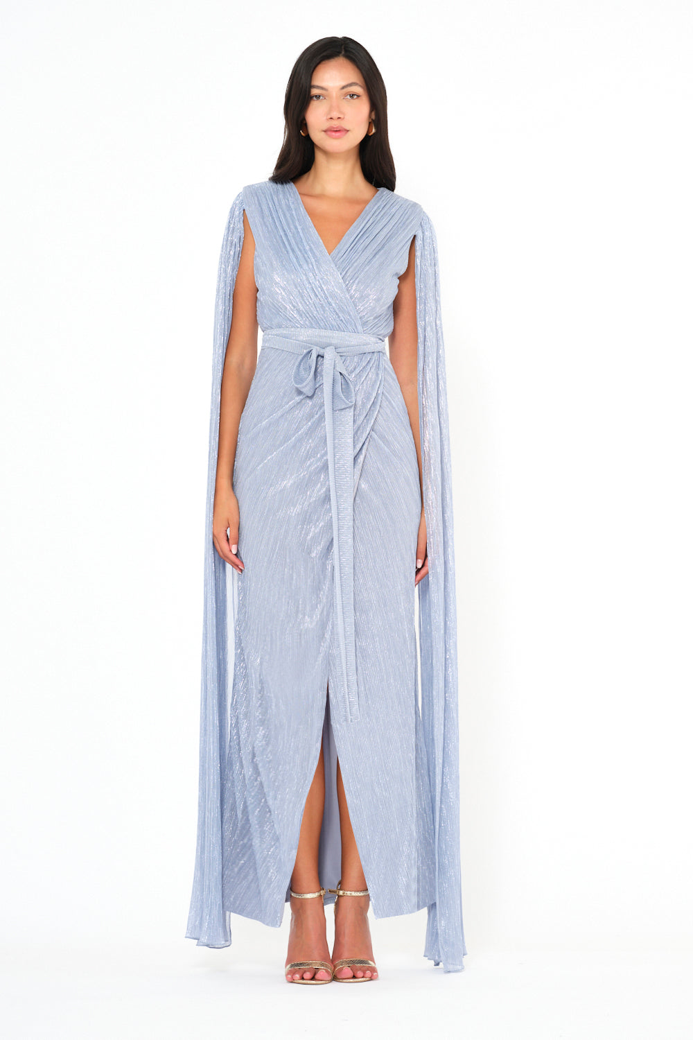 Shimmer Drape Cape Wrap Gown