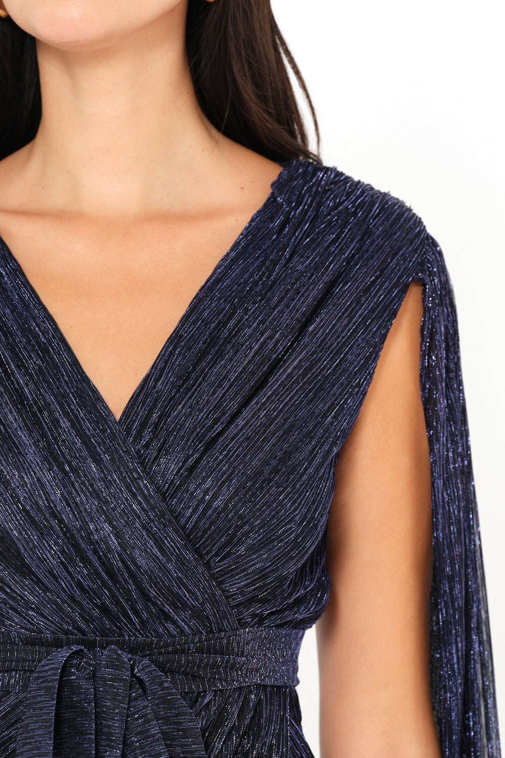 Shimmer Drape Cape Wrap Gown