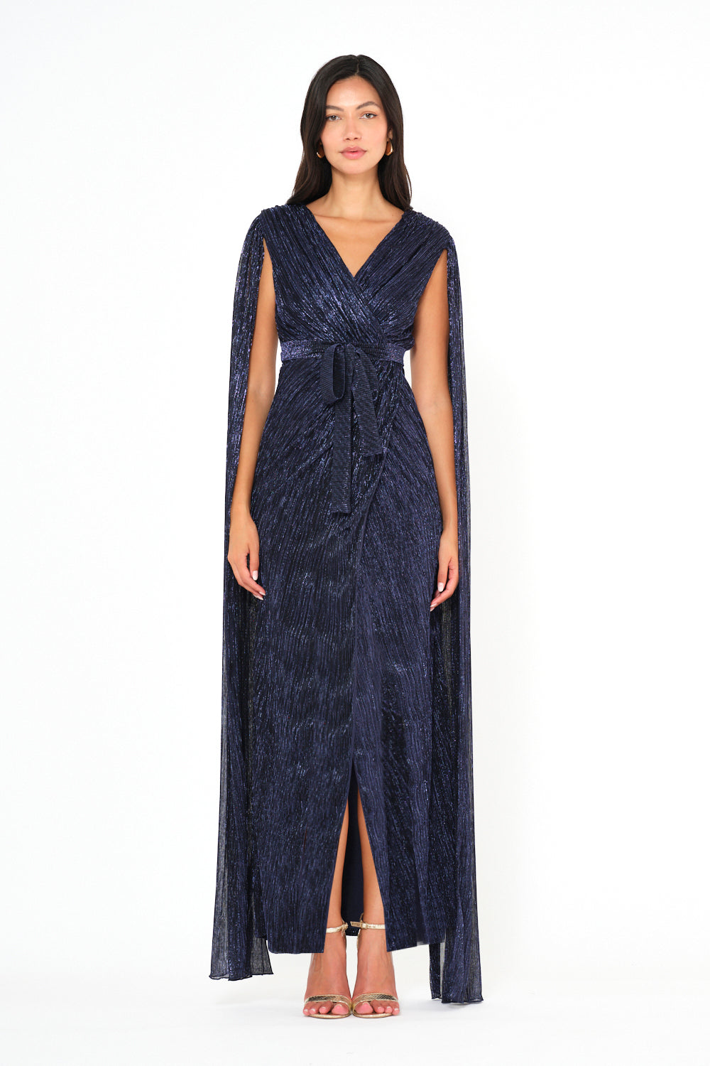 Shimmer Drape Cape Wrap Gown