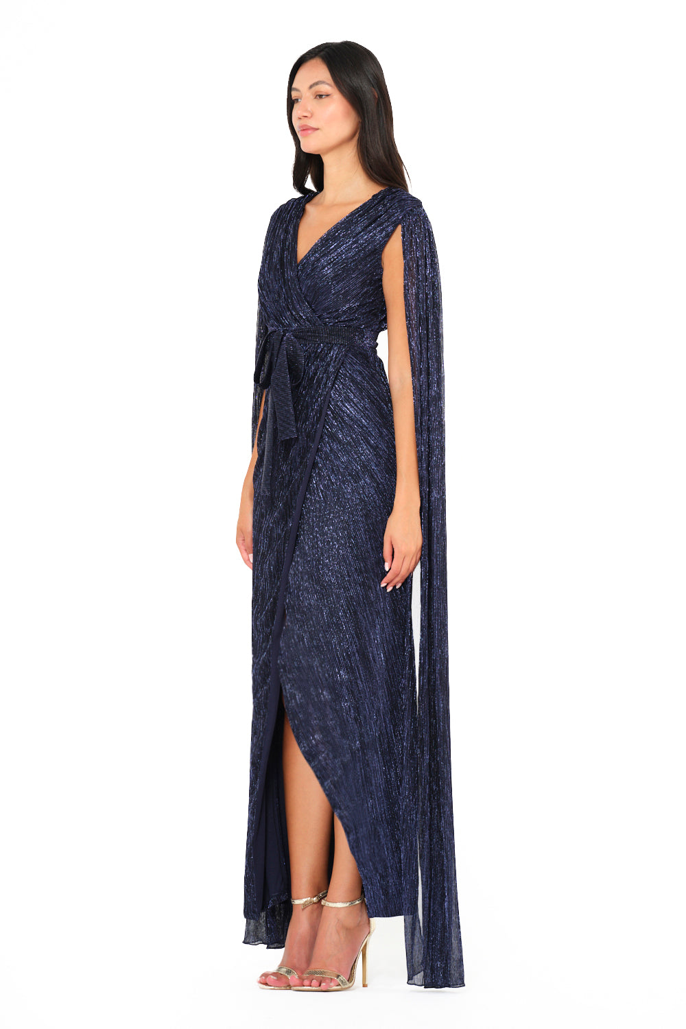 Shimmer Drape Cape Wrap Gown