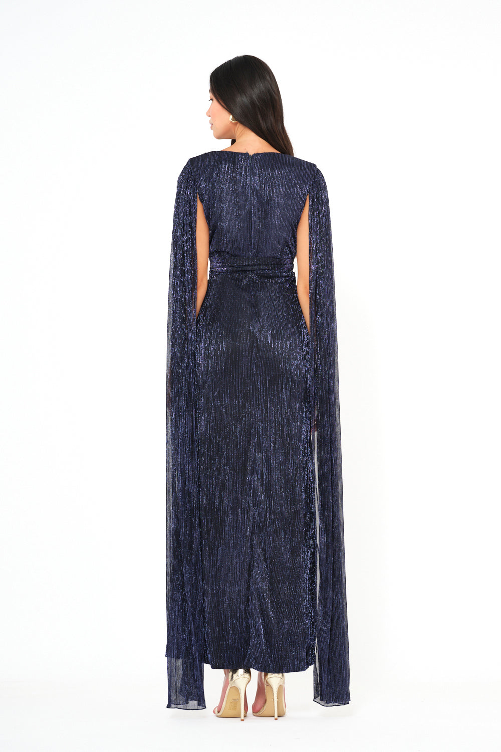 Shimmer Drape Cape Wrap Gown