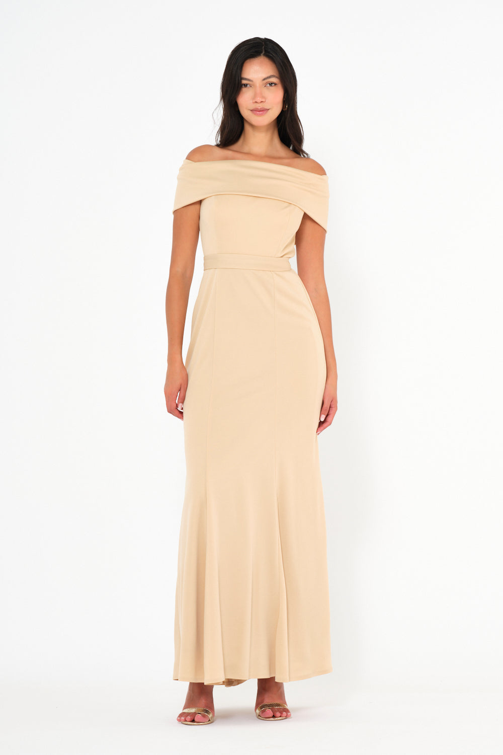 Folded Off-Shoulder Column Gown