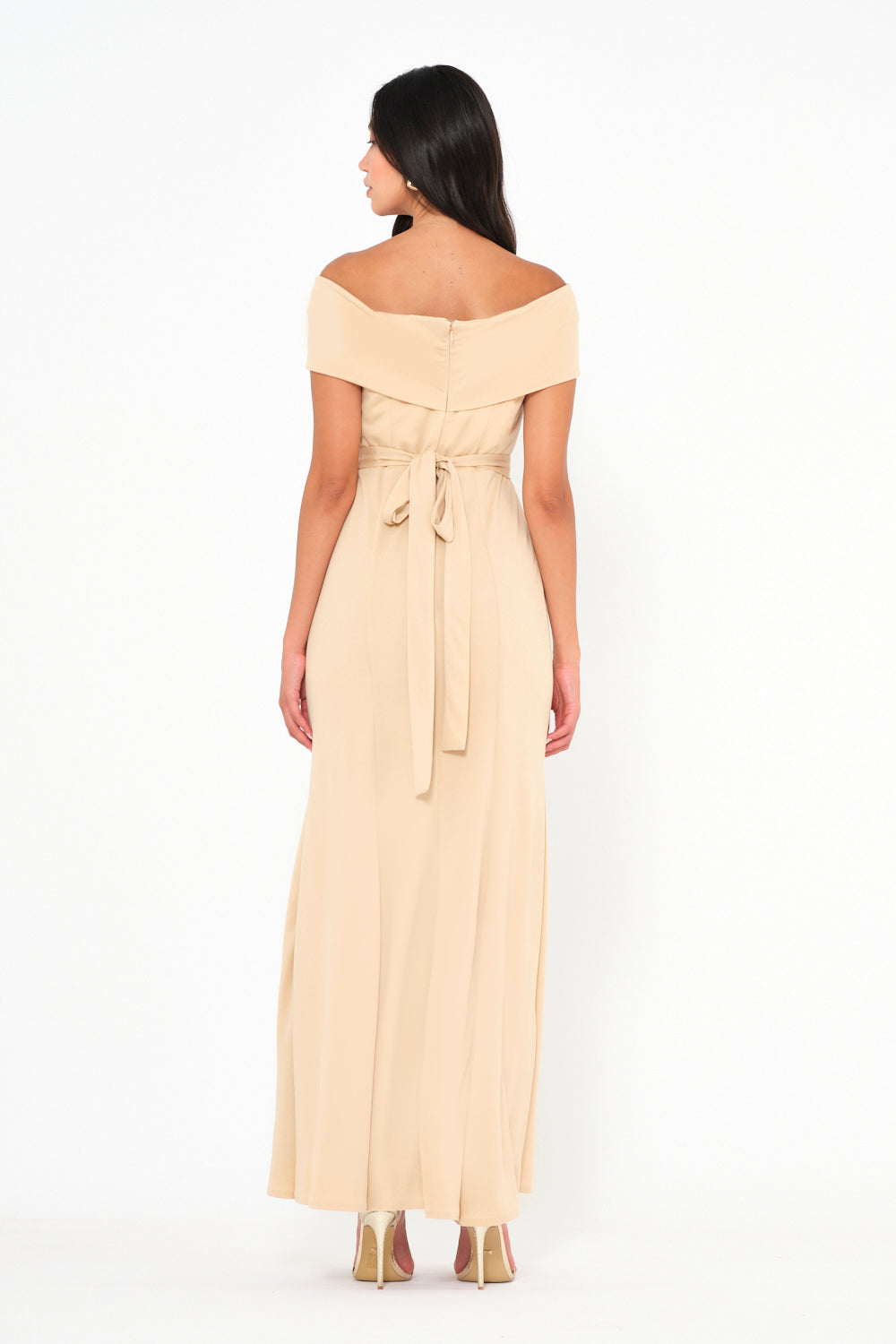 Folded Off-Shoulder Column Gown