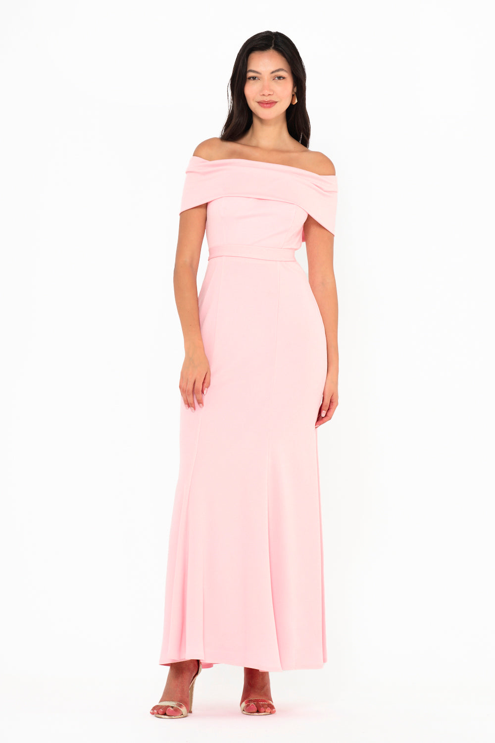 Folded Off-Shoulder Column Gown