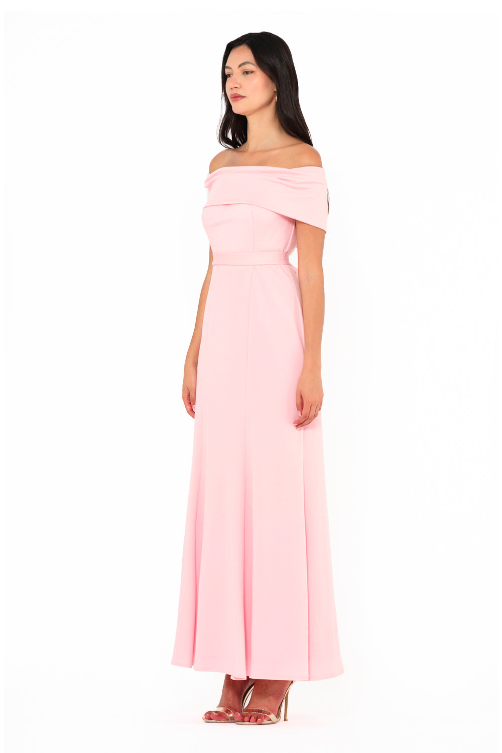 Folded Off-Shoulder Column Gown