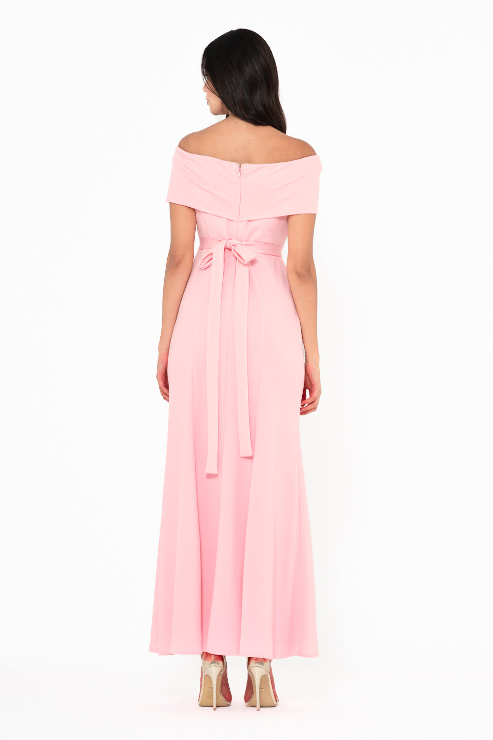 Folded Off-Shoulder Column Gown