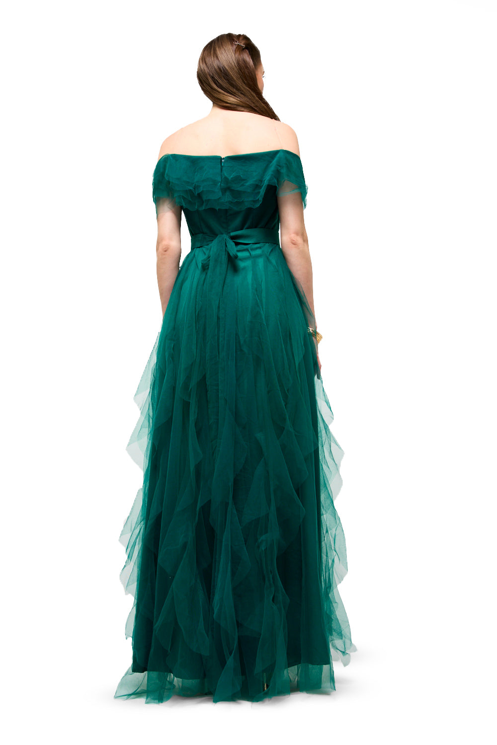 Off-Shoulder Layered Tulle Maxi Dress