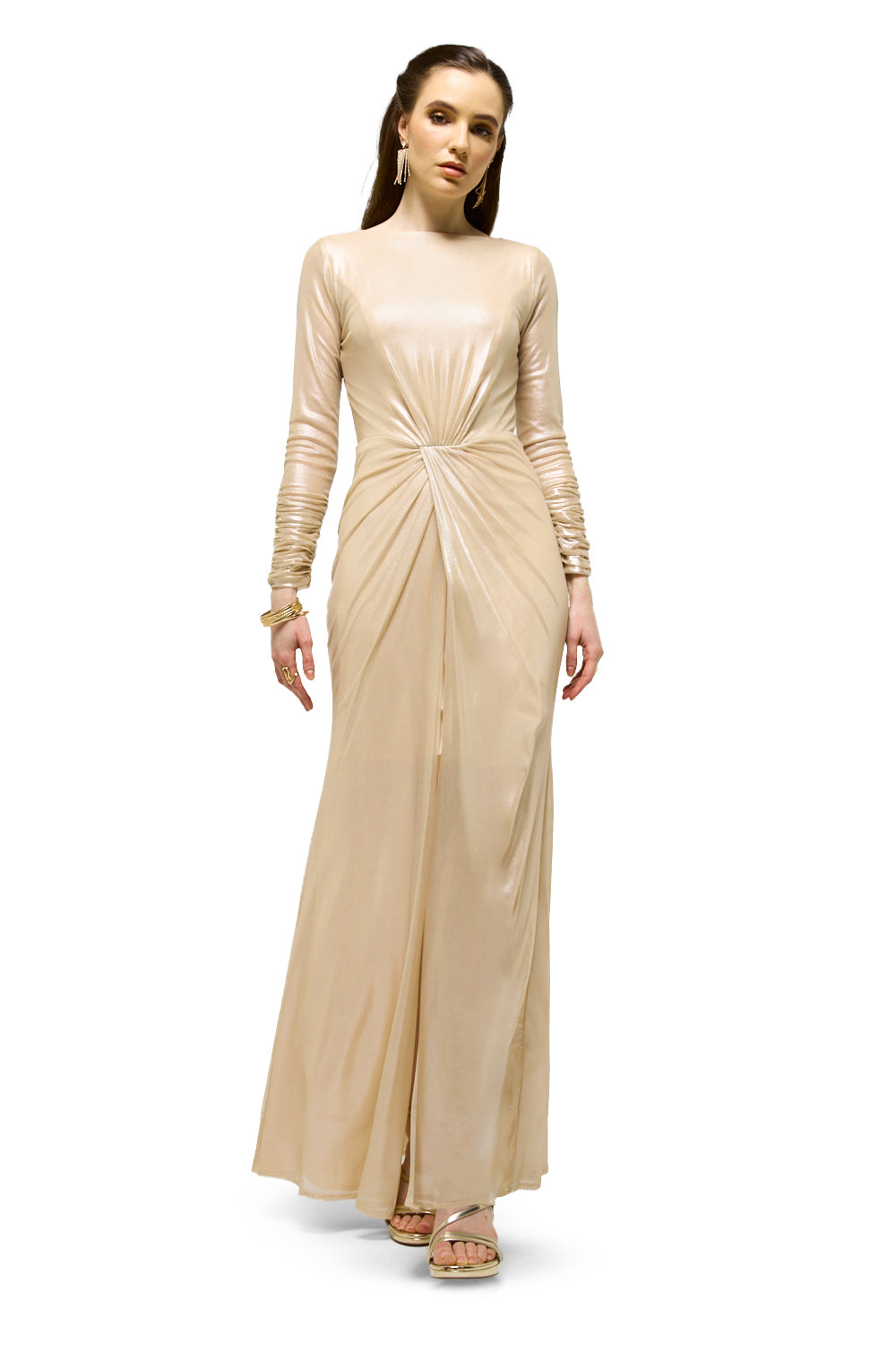Metallic Twist Front Maxi Dress