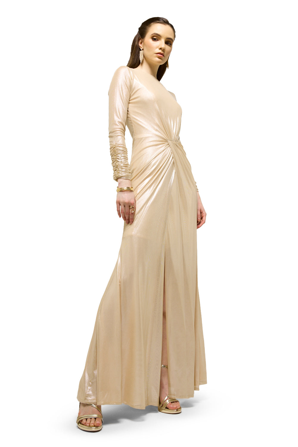 Metallic Twist Front Maxi Dress