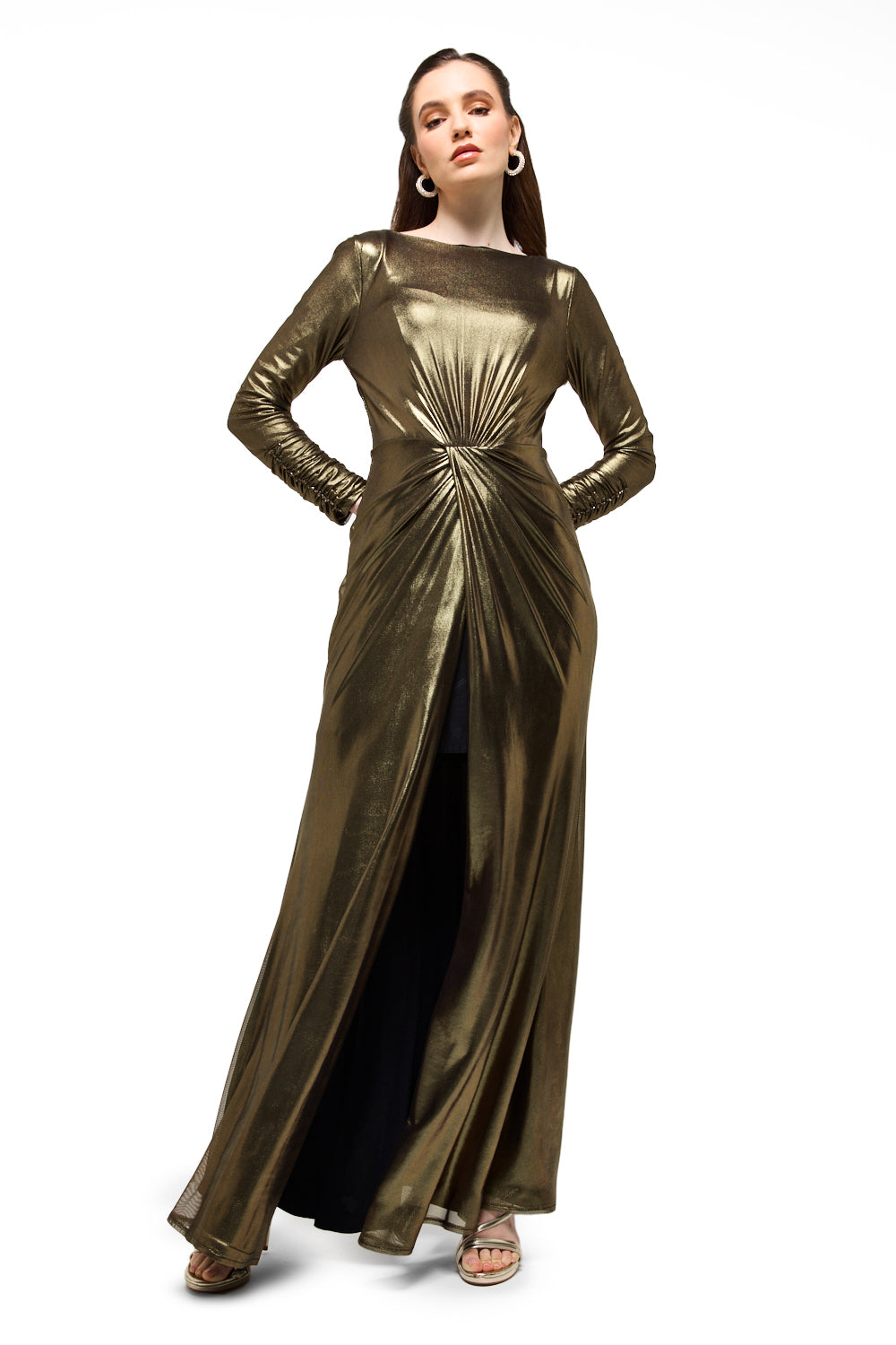 Metallic Twist Front Maxi Dress