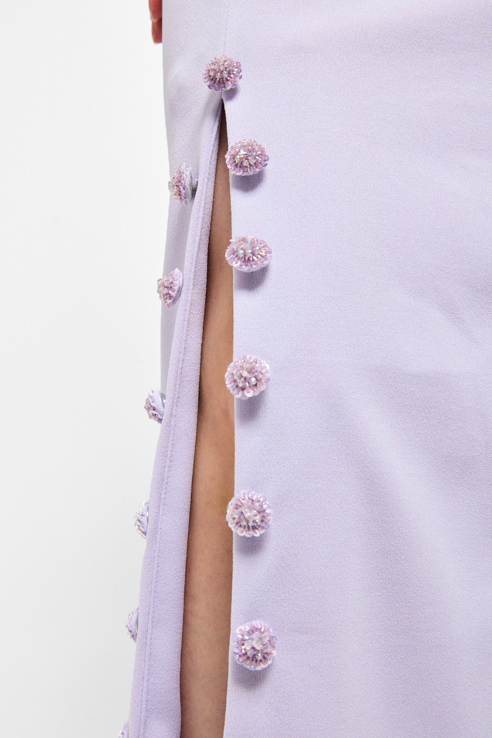 Floral Appliqué Sleeve Column Maxi Dress