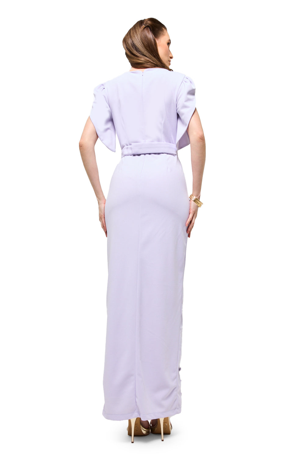 Floral Appliqué Sleeve Column Maxi Dress