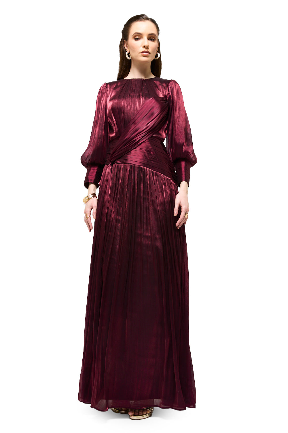 Pleated Wrap Bodice Maxi Dress