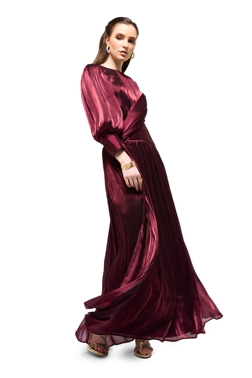 Pleated Wrap Bodice Maxi Dress