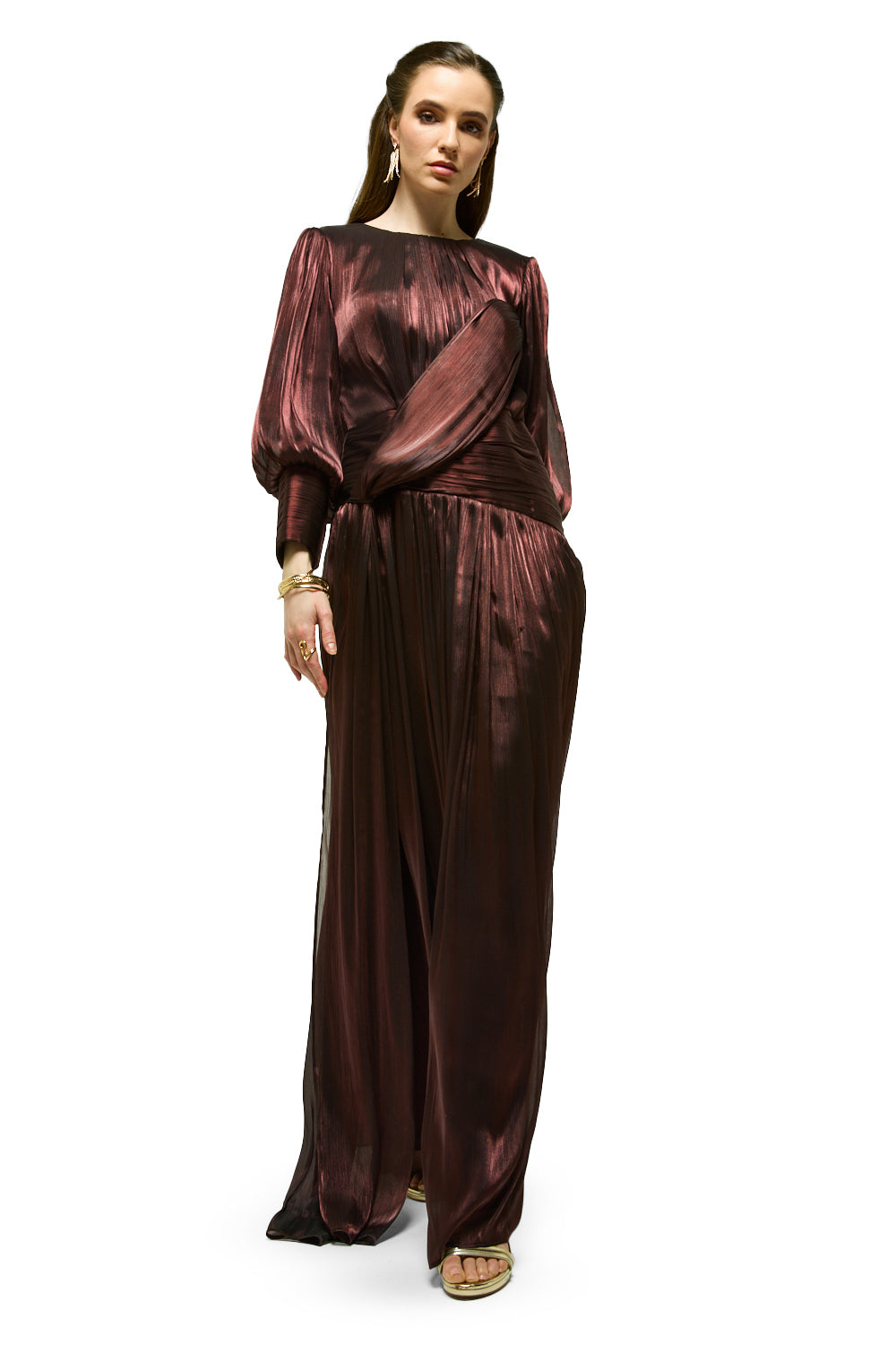 Pleated Wrap Bodice Maxi Dress
