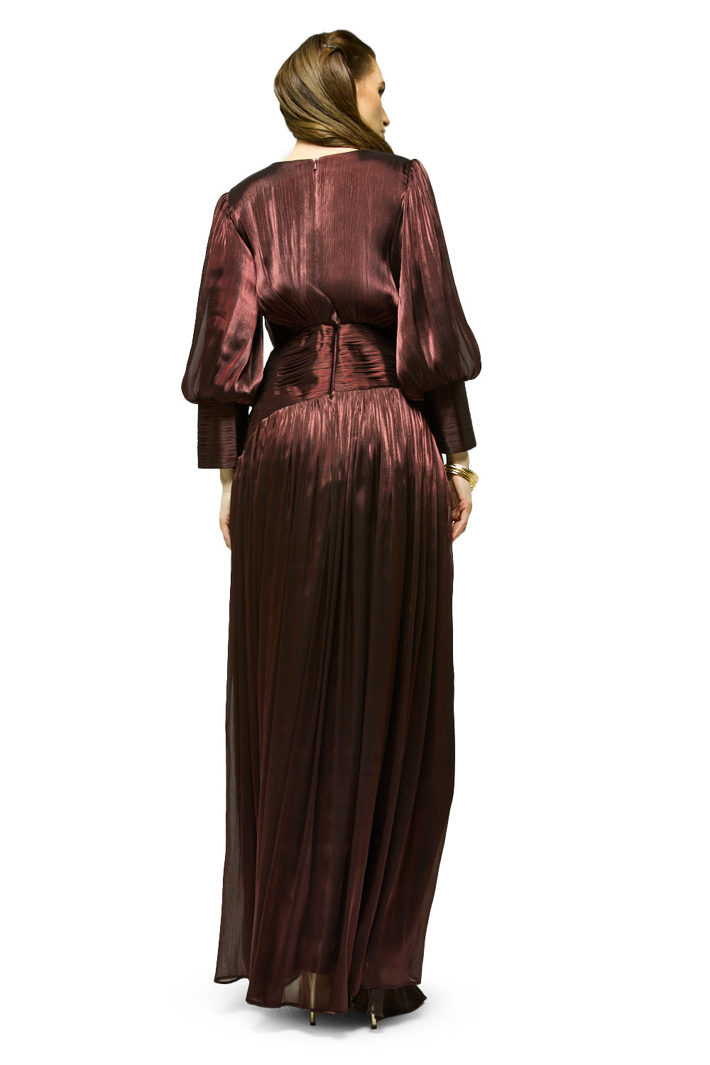 Pleated Wrap Bodice Maxi Dress