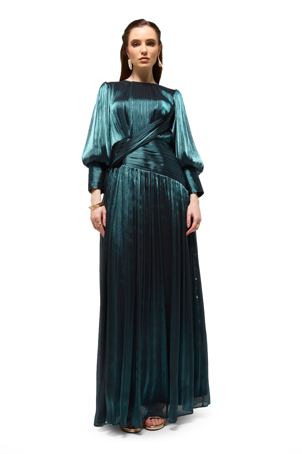 Pleated Wrap Bodice Maxi Dress