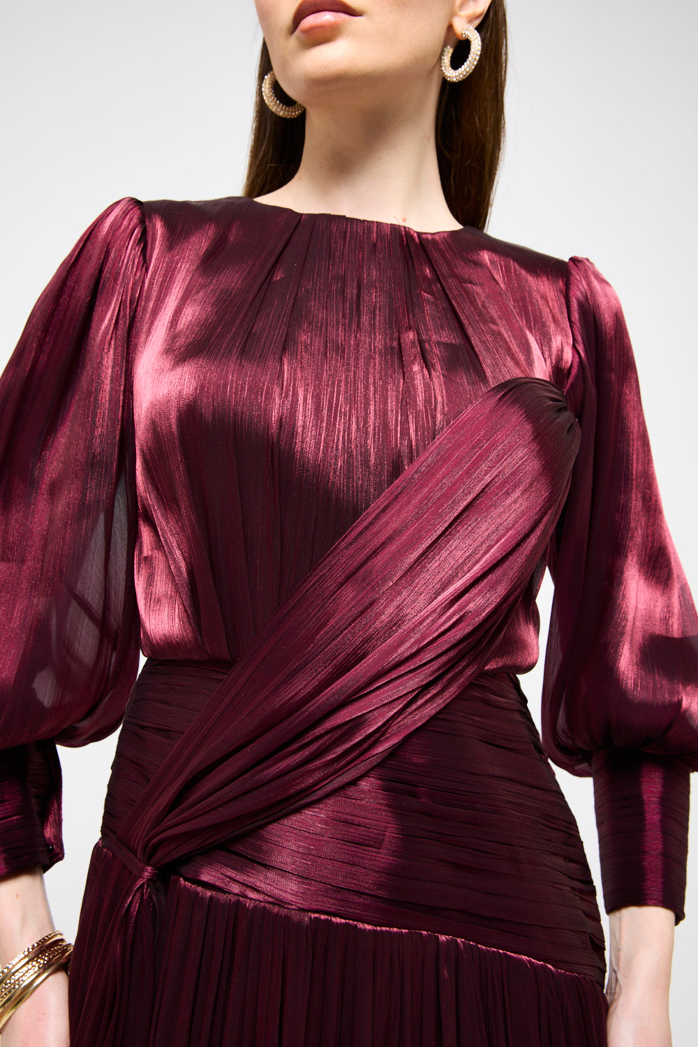 Pleated Wrap Bodice Maxi Dress