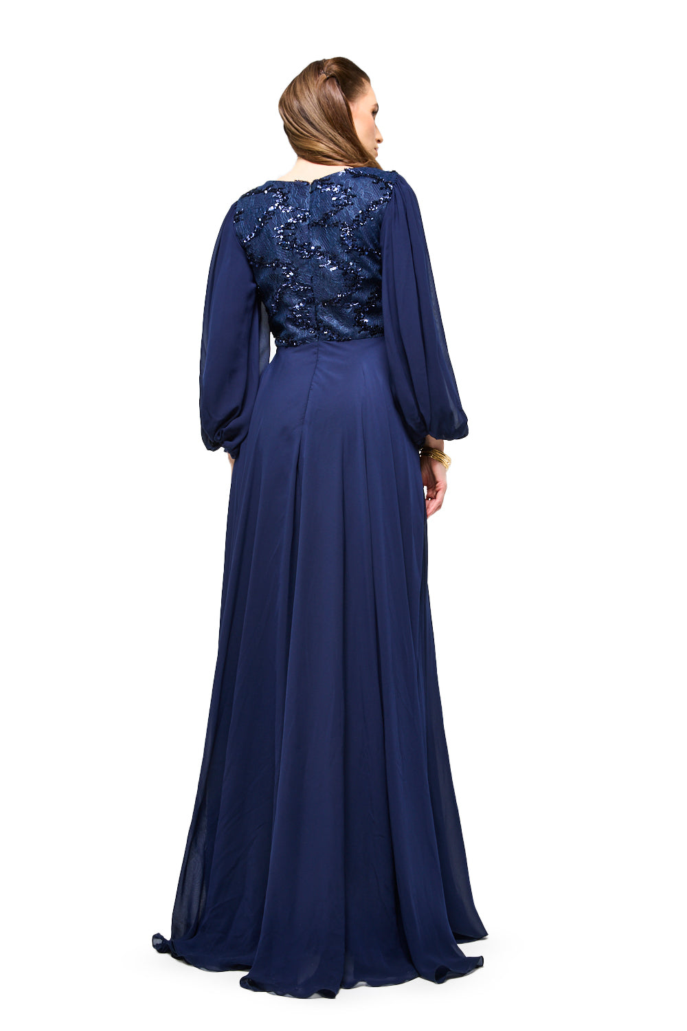 Embellished Bodice Bishop Sleeve Maxi Dress