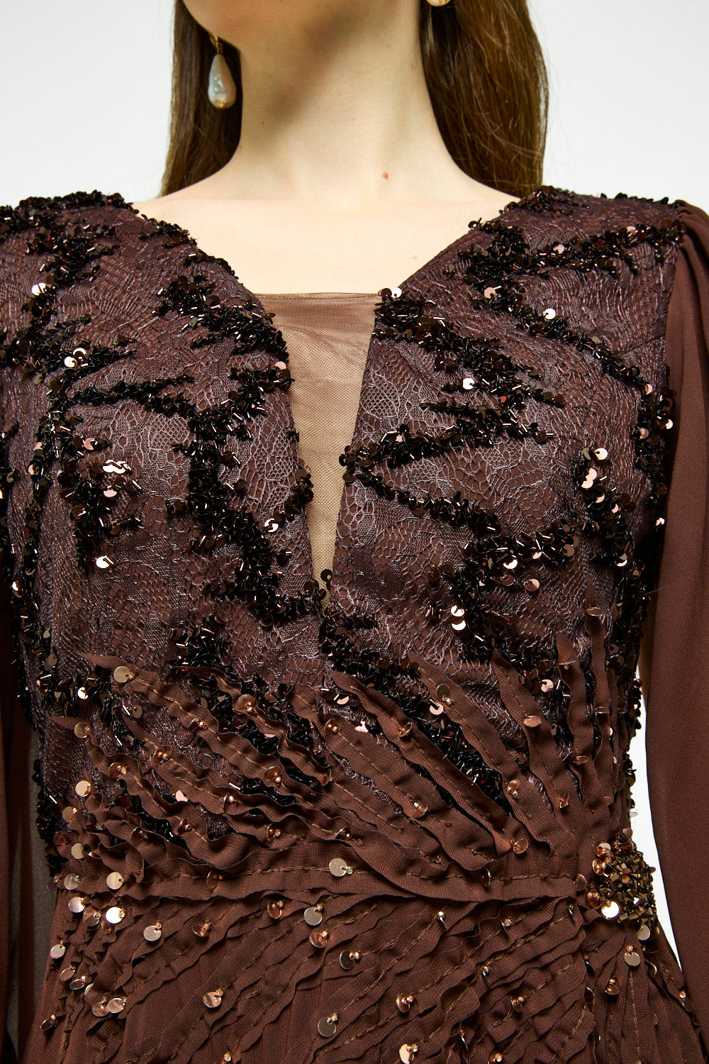 Embellished Bodice Bishop Sleeve Maxi Dress