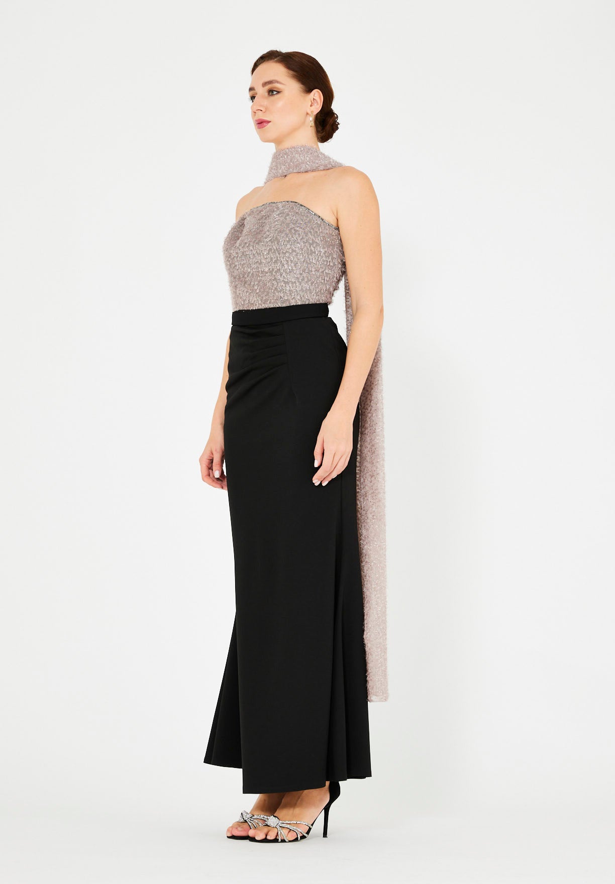 Regal Pleated Floral Embellished Gown