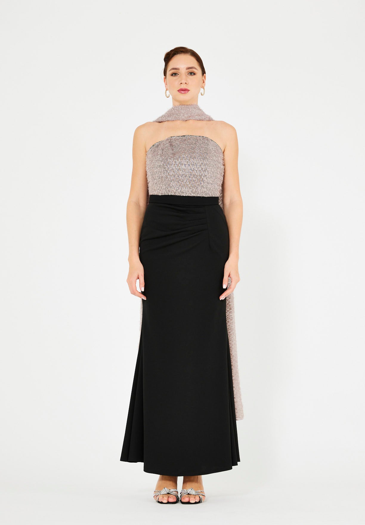 Regal Pleated Floral Embellished Gown