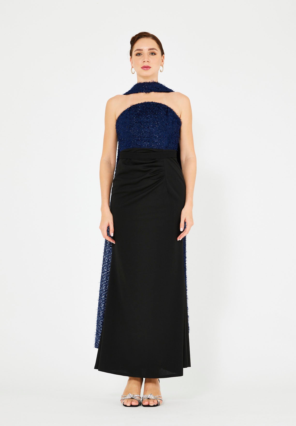 Regal Pleated Floral Embellished Gown
