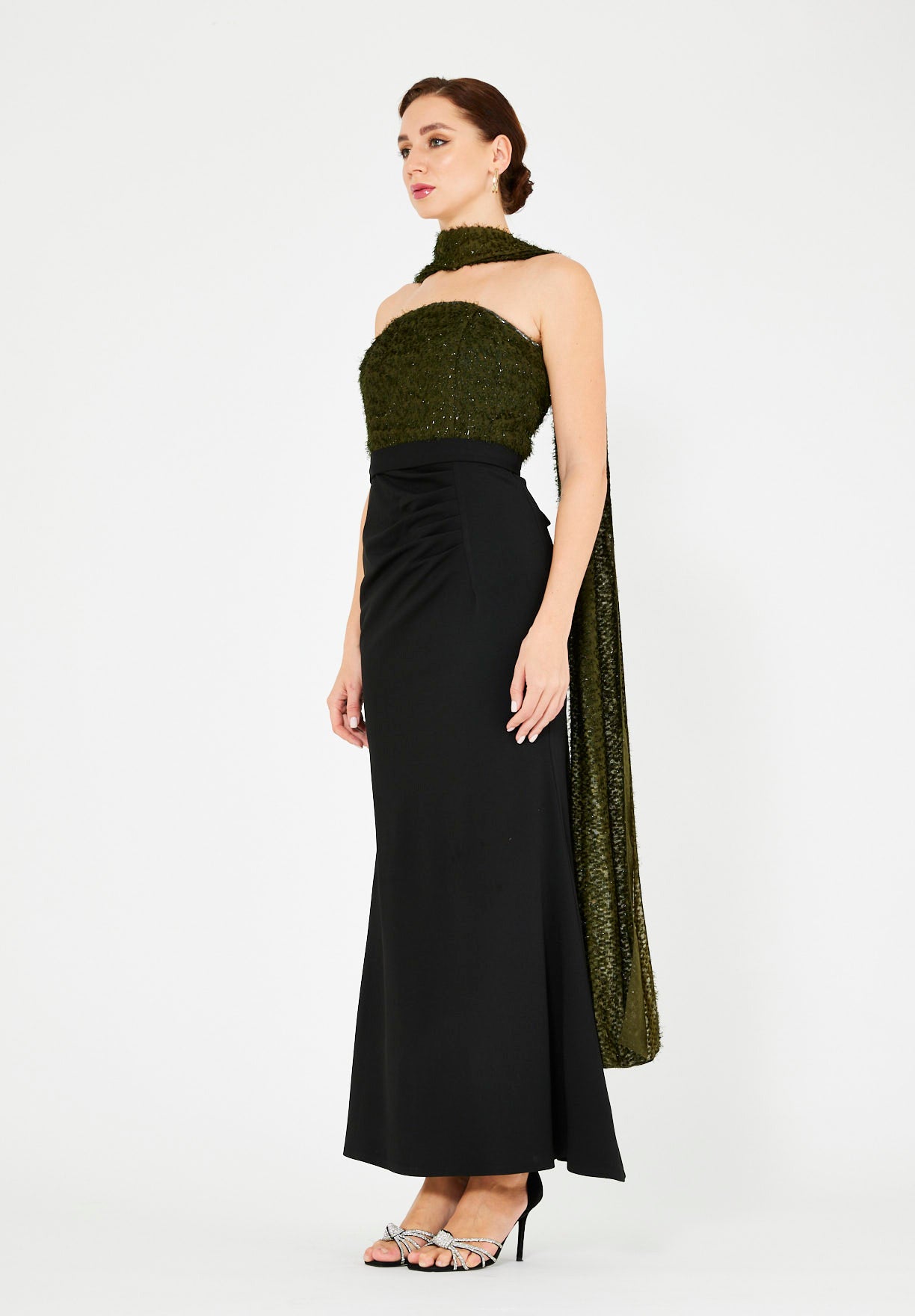 Regal Pleated Floral Embellished Gown