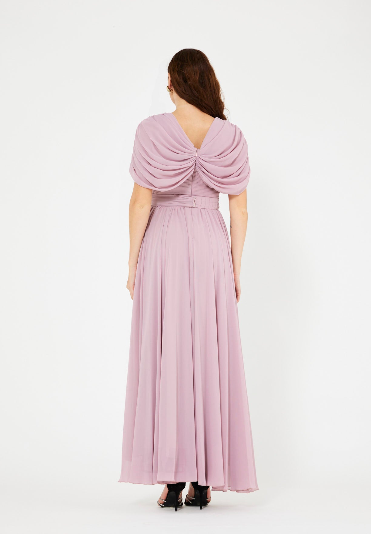 Butterfly-Draped Ruched Gown