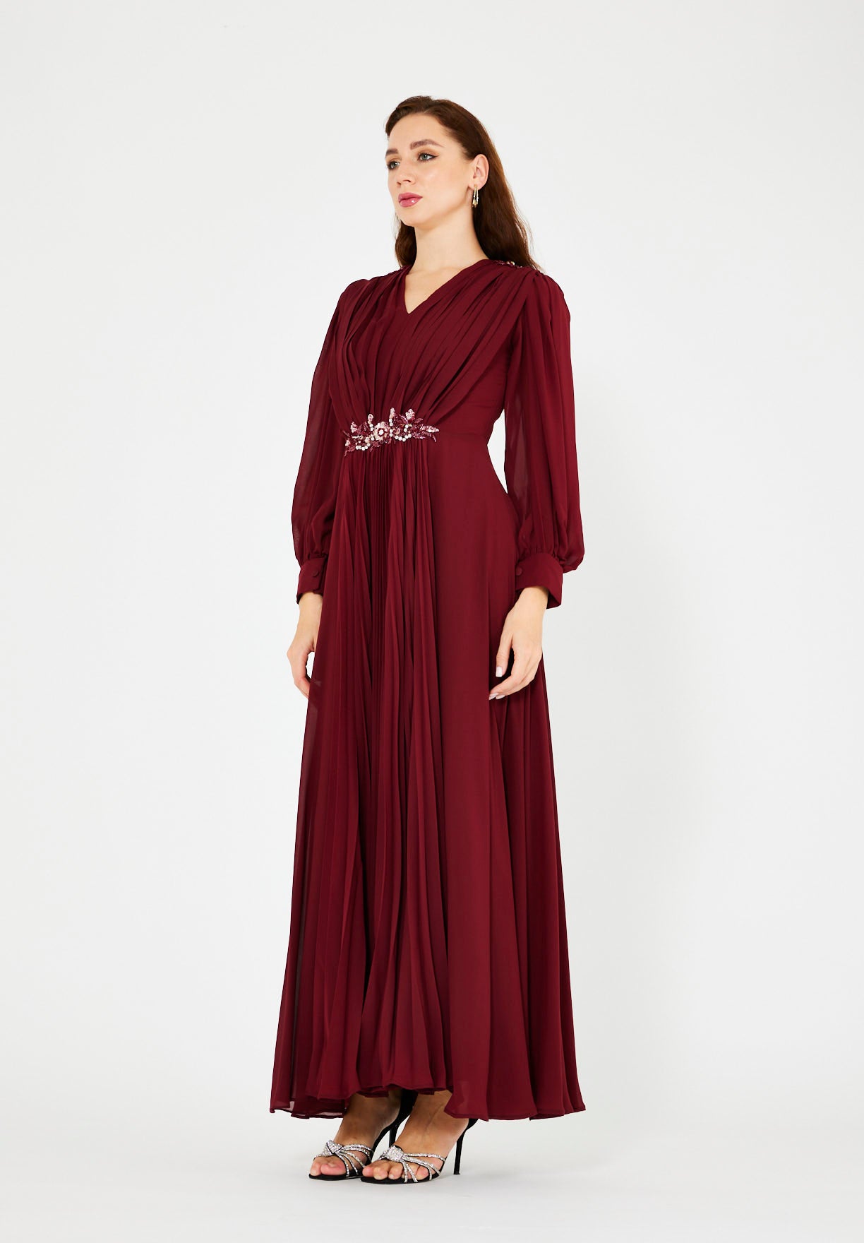 Textured Chiffon Two-Tone Evening Gown