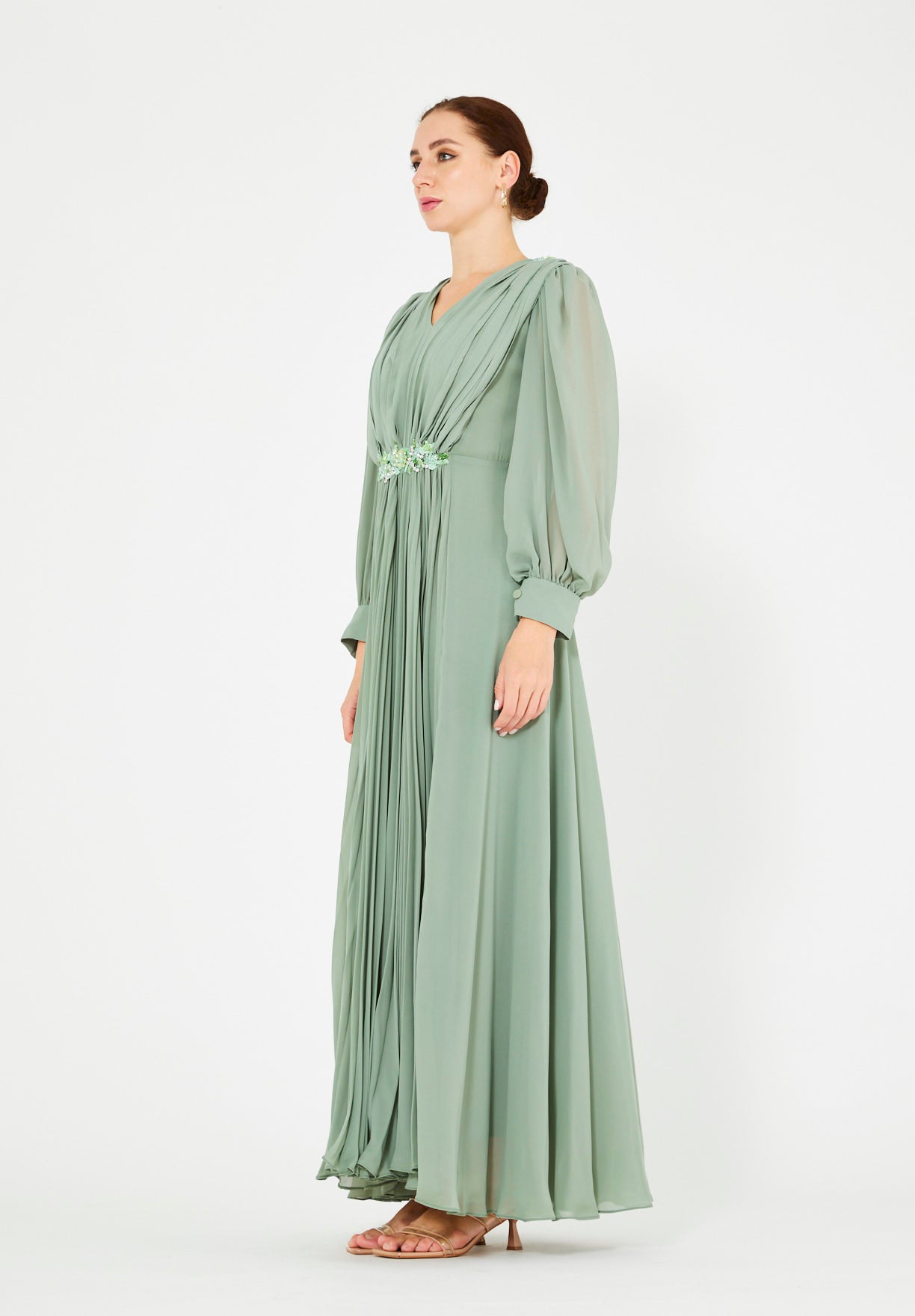 Textured Chiffon Two-Tone Evening Gown