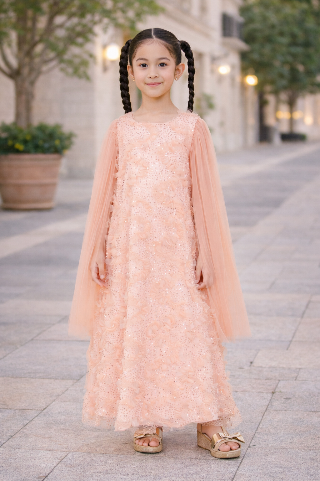 Sequin Tulle Cape Dress