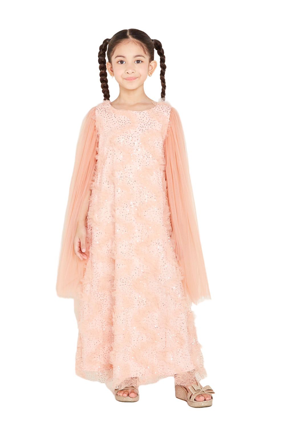 Sequin Tulle Cape Dress