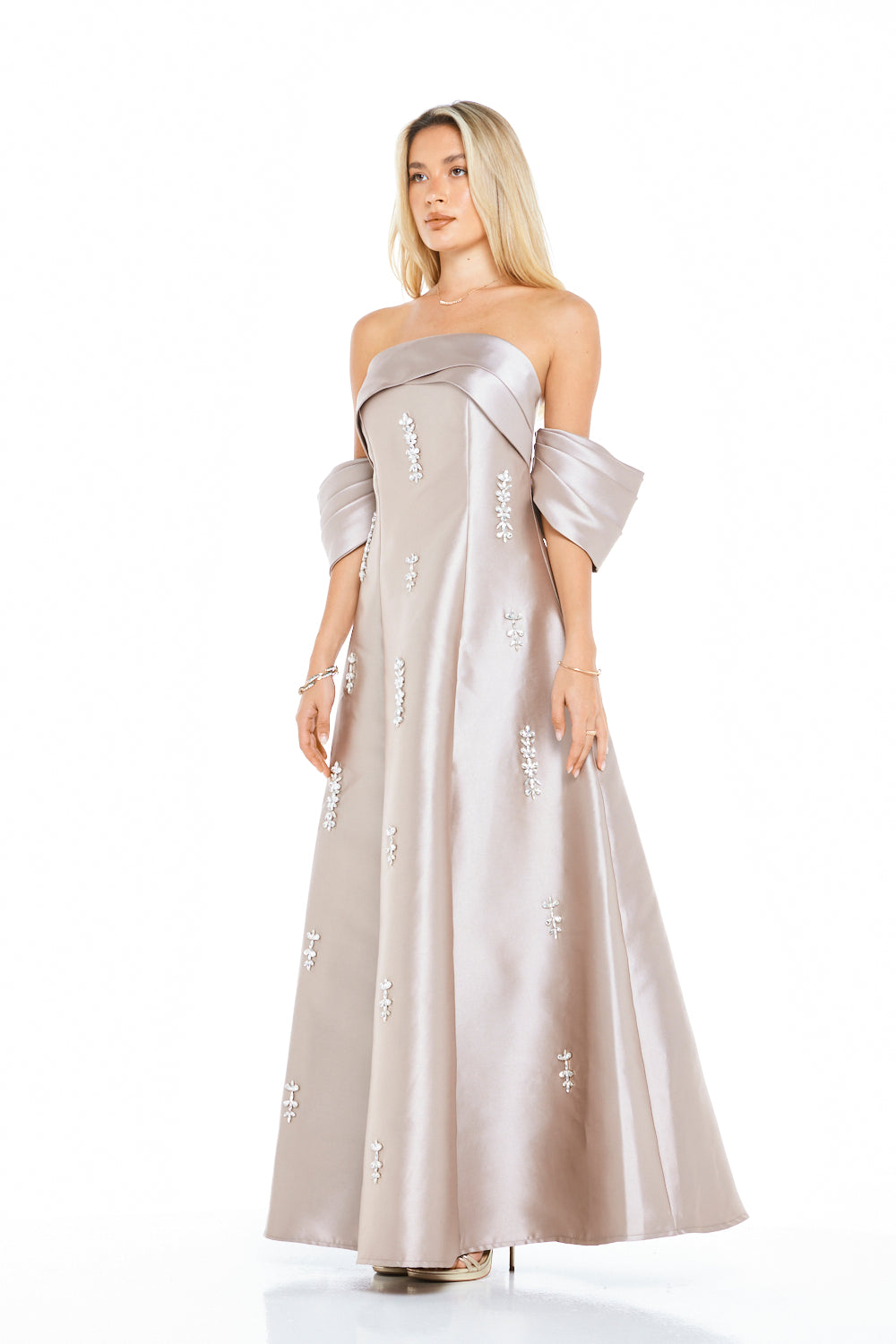 Crystal-Studded Draped Bustier Gown