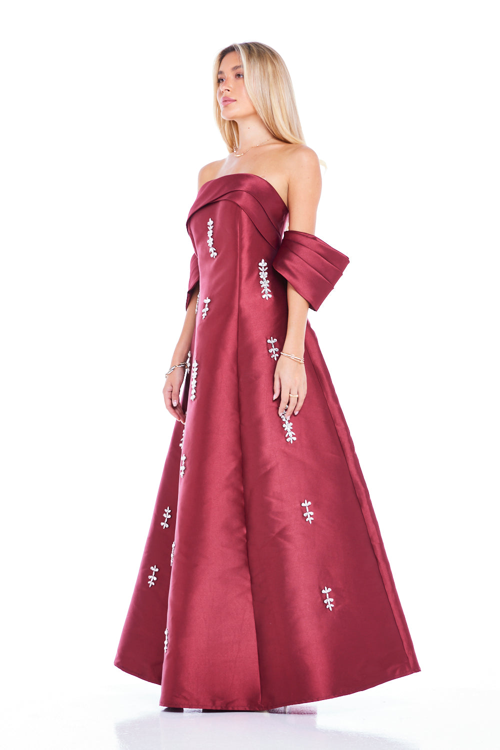 Crystal-Studded Draped Bustier Gown