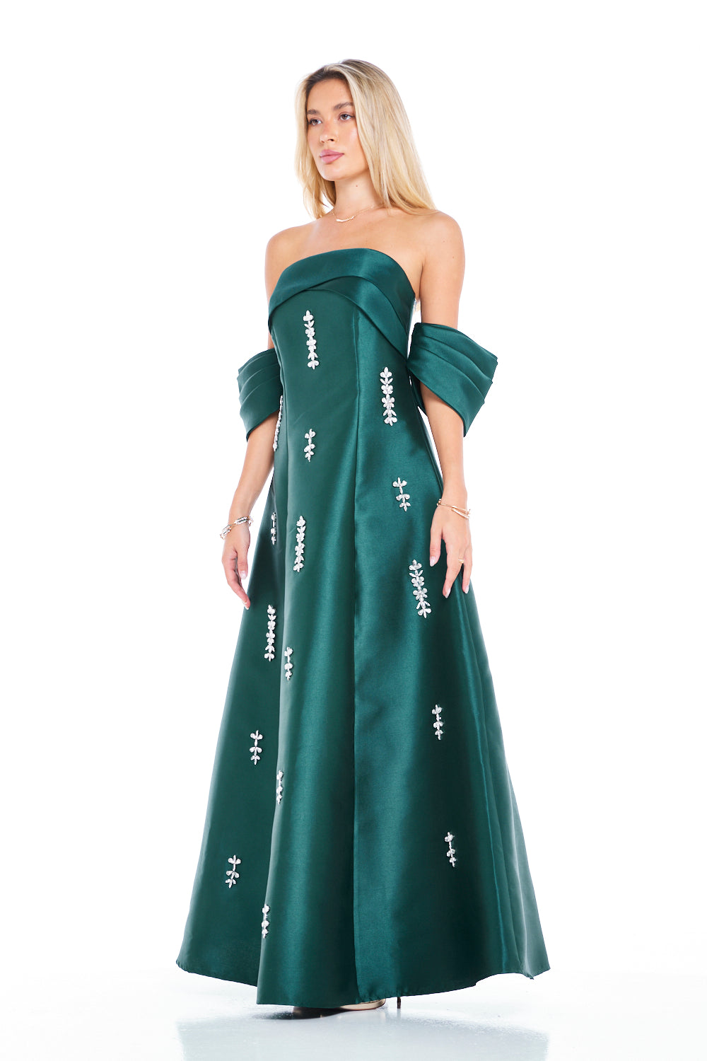 Crystal-Studded Draped Bustier Gown