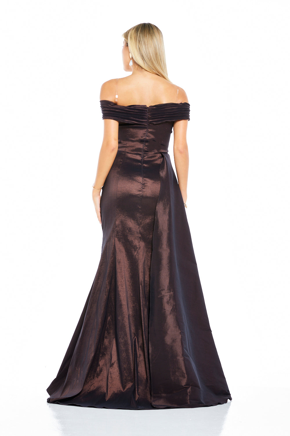 Crystal-Trim Off-Shoulder Draped Gown