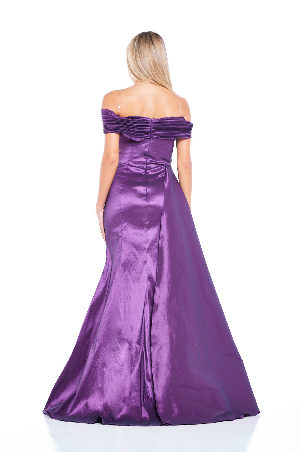 Crystal-Trim Off-Shoulder Draped Gown