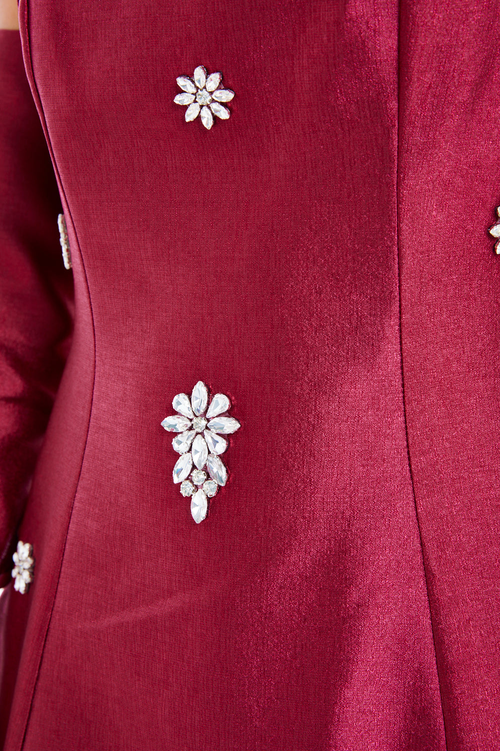 Modern Strapless Gown with Floral Crystal Accents